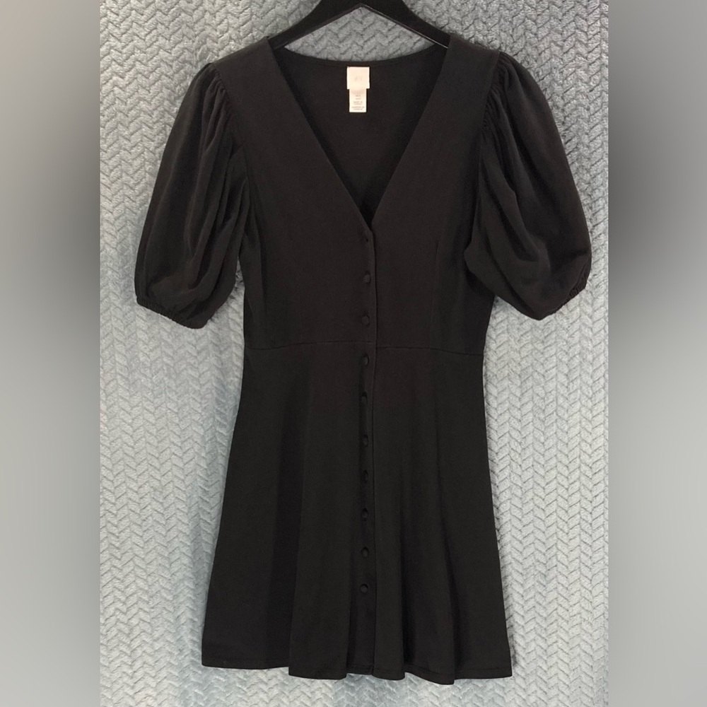 H&M Black Mini Dress with Puff Sleeves